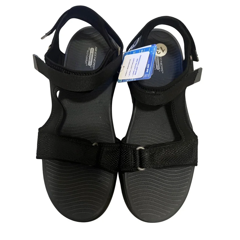 Skechers Sandals Mens 13 Black New Massage Fit Arch Comfort Hyper Burst